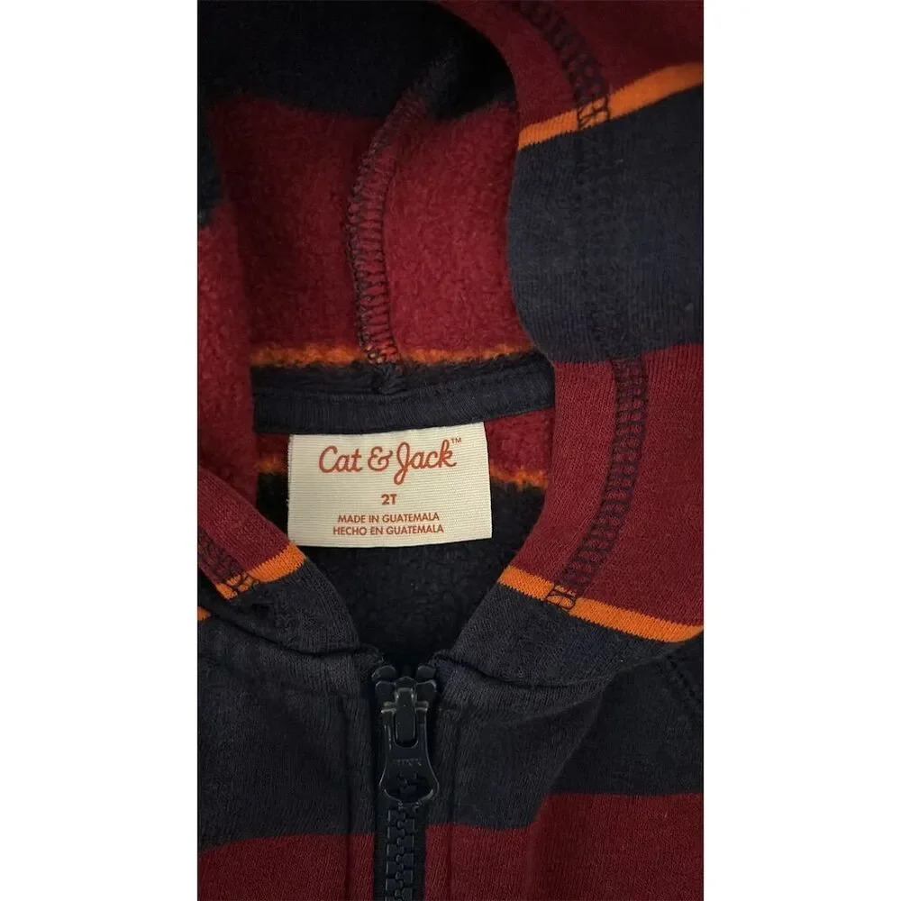 Cat & Jack Toddler Boys Striped Hoodie Sweater 2t Multicolor Casual - Picture 2 of 3